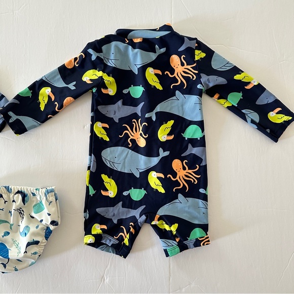 Simple Joys by Carter's 2-Pack Rashguards + Charlie Banana Swim Diaper 6-9 M - Picture 8 of 15